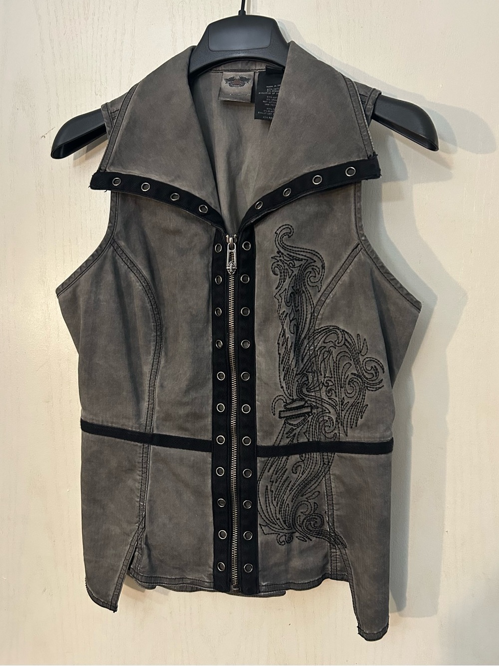 Harley Davidson Women’s M Gray Lace Up Corset Biker Vest Y2K